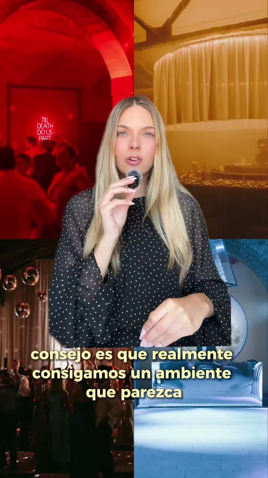 Fotograma del vídeo: ambientes de fiesta iluminados en rojo y ámbar