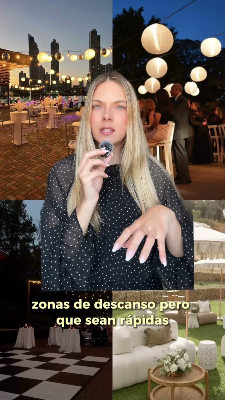 Fotograma del vídeo: zonas de descanso y farolillos en una fiesta al aire libre